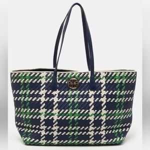 Tory Burch Duet Woven Leather Large Tote Tricolor